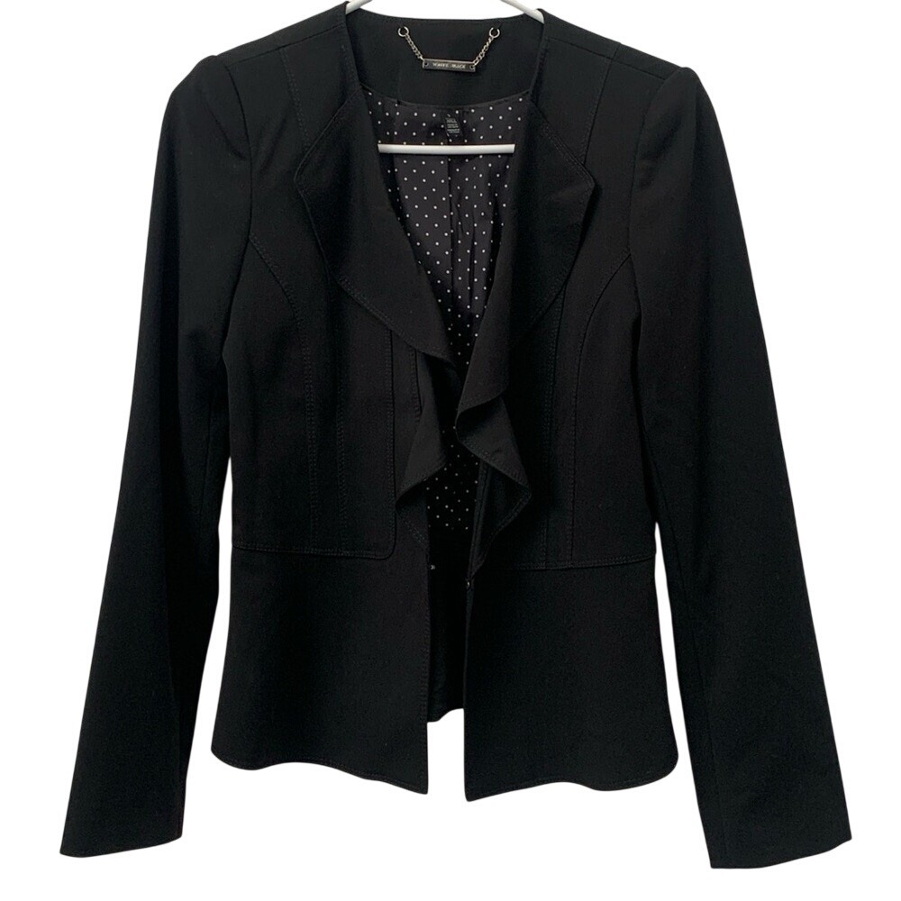 White House Black Market Black Ruffle Front Peplum Blazer Jacket Womens Size 2